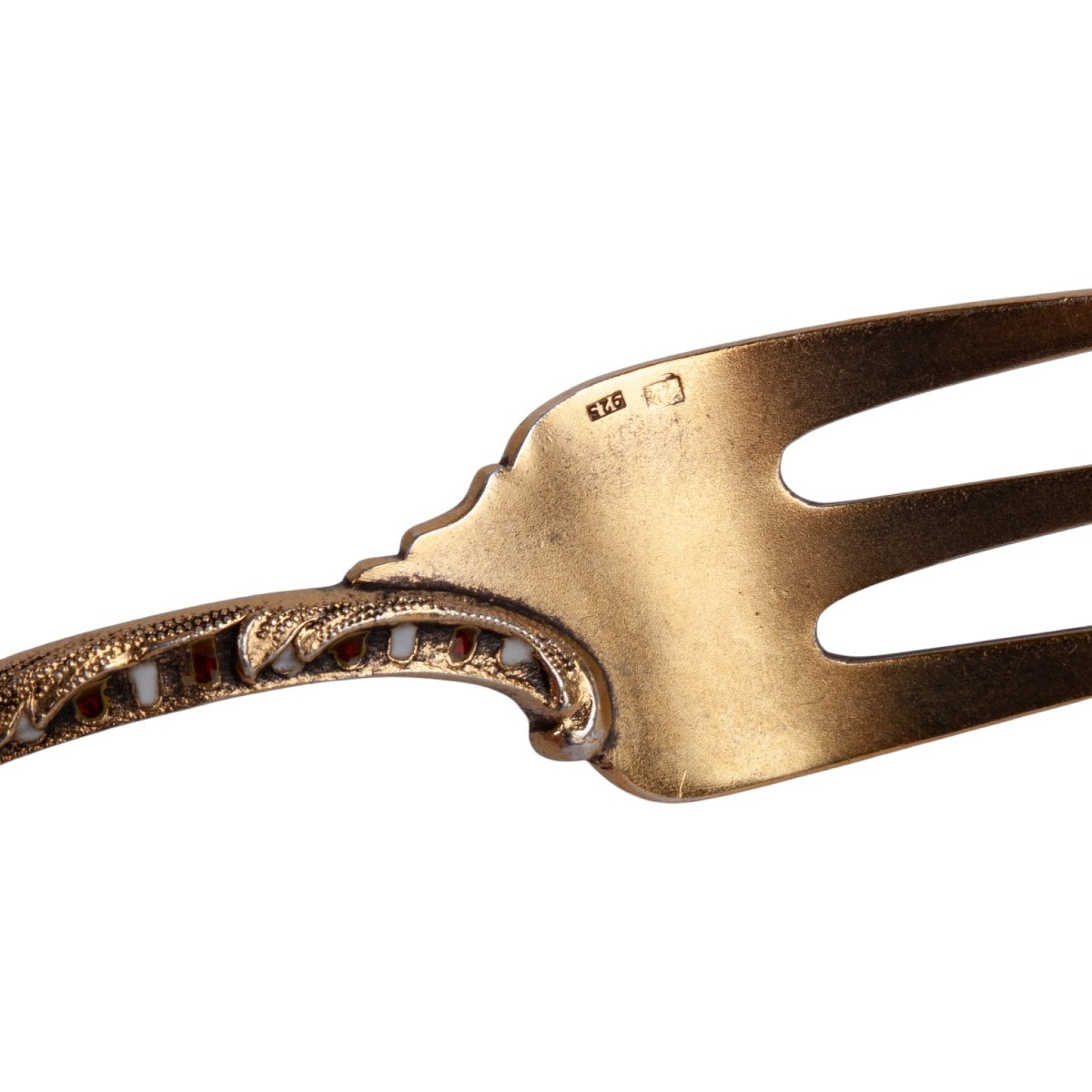 Silver-gilt And Cloisonné Enamel Lemon Fork, Early 20th Century-photo-3