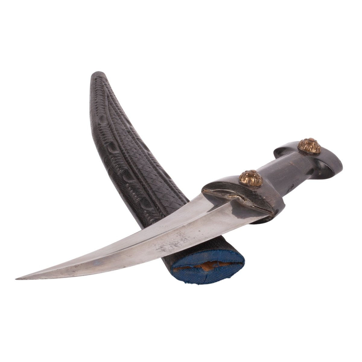 Dague orientale du XIXe siècle de type kindjal avec fourreau recouvert de cuir-photo-3