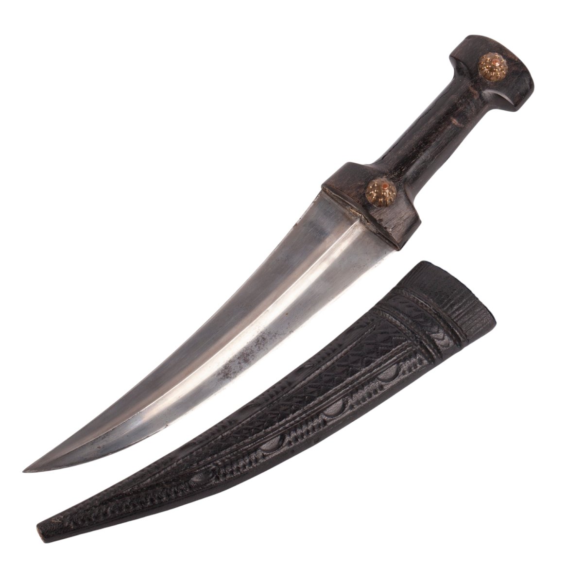 Dague orientale du XIXe siècle de type kindjal avec fourreau recouvert de cuir
