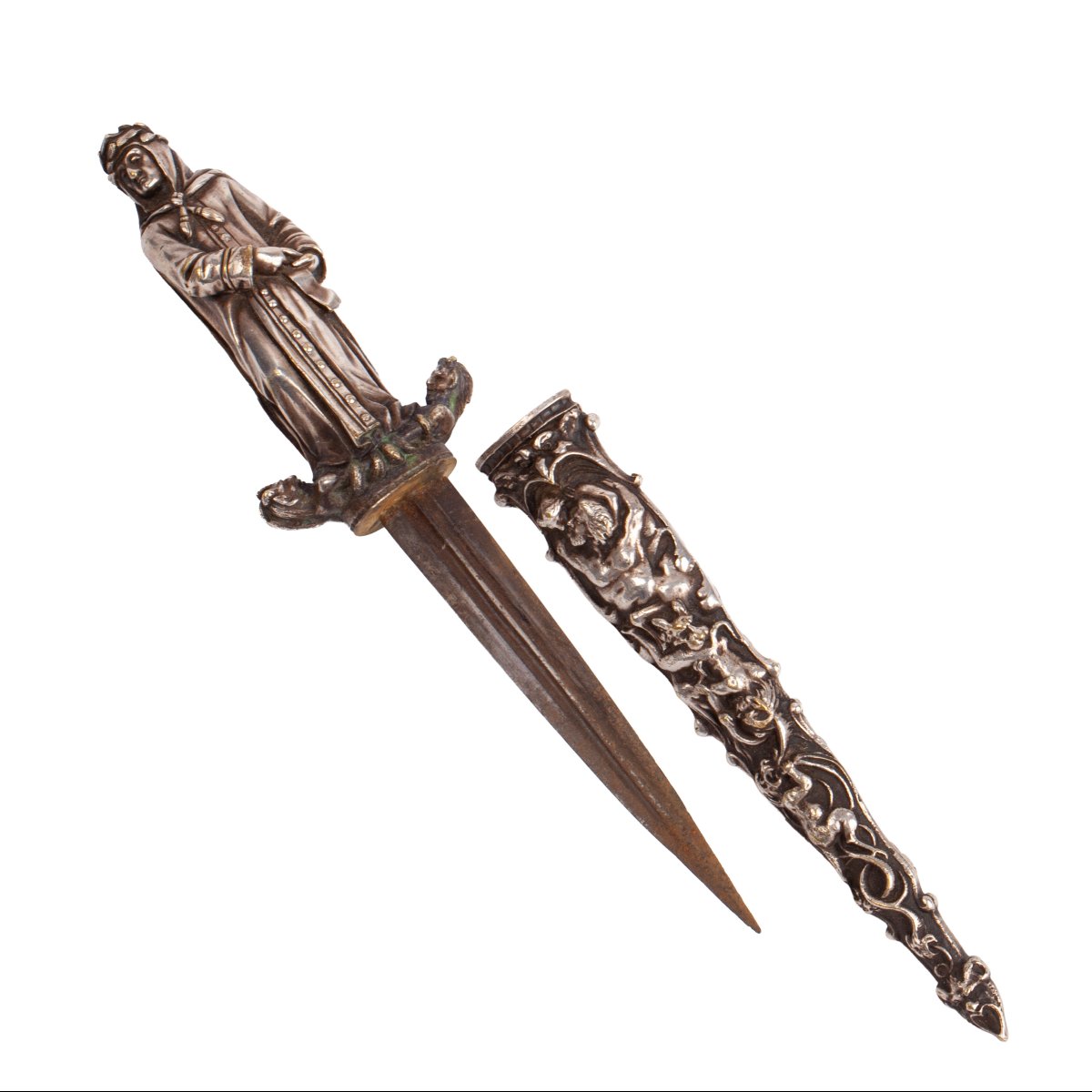 Romantic Revival Decorative Dagger With Female Figure, 19th Century-photo-3