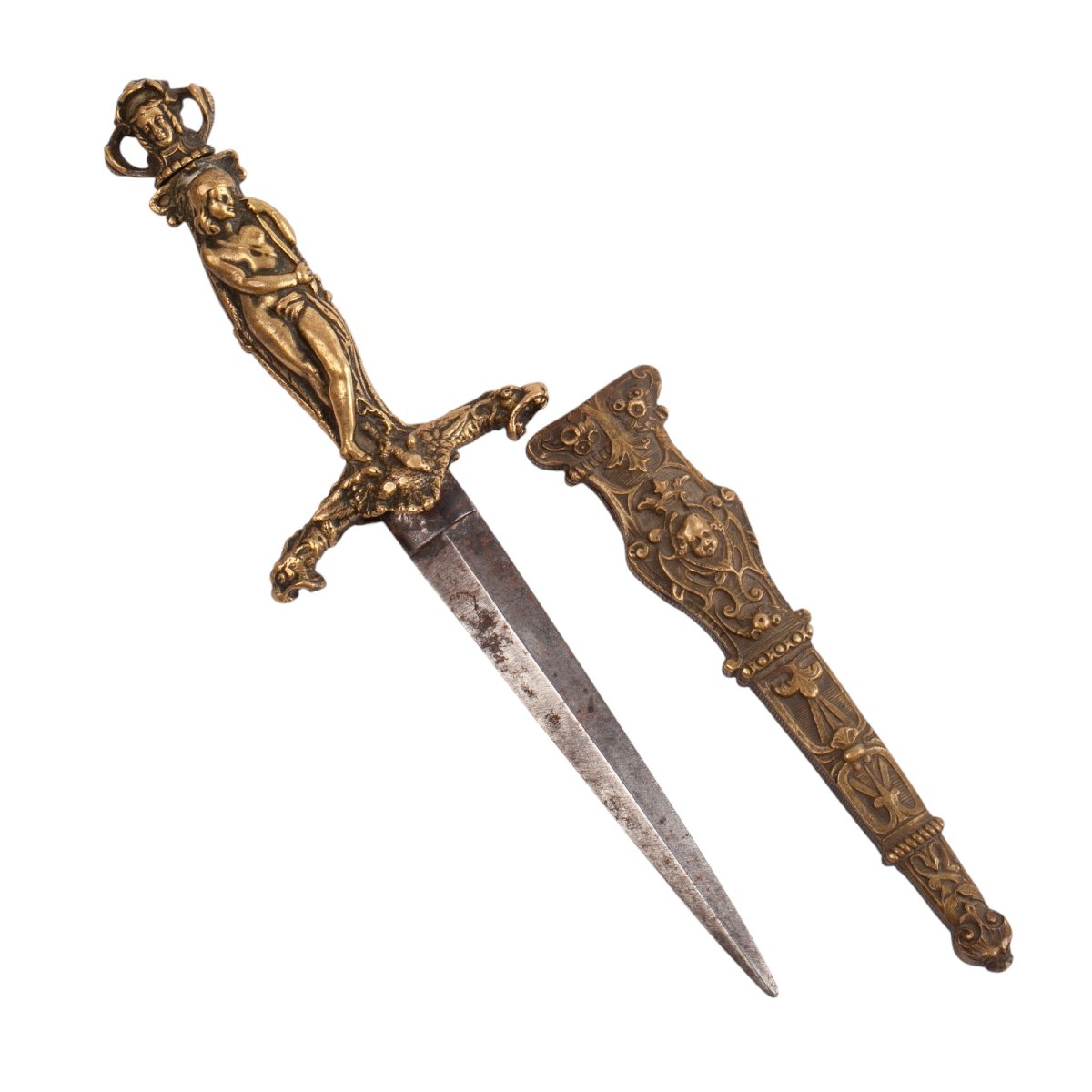 Romantic Revival Decorative Dagger With Female Figure And Skull Motif, 19th Century-photo-2