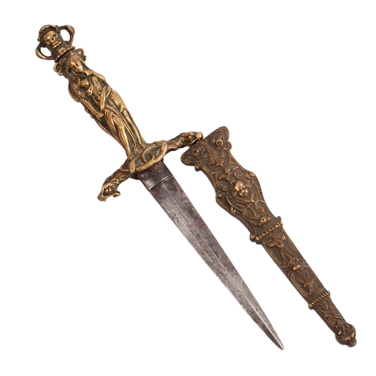 Romantic Revival Decorative Dagger With Female Figure And Skull Motif, 19th Century