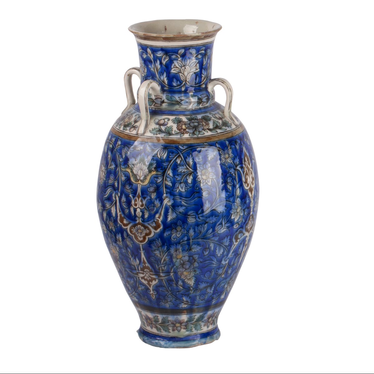 Large Qajar Vase With Underglaze Painted Decoration, Persia, 19th Century-photo-2