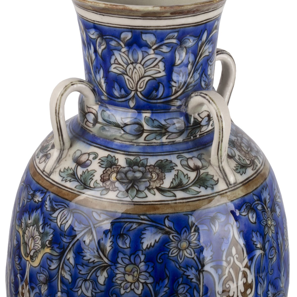 Large Qajar Vase With Underglaze Painted Decoration, Persia, 19th Century-photo-2