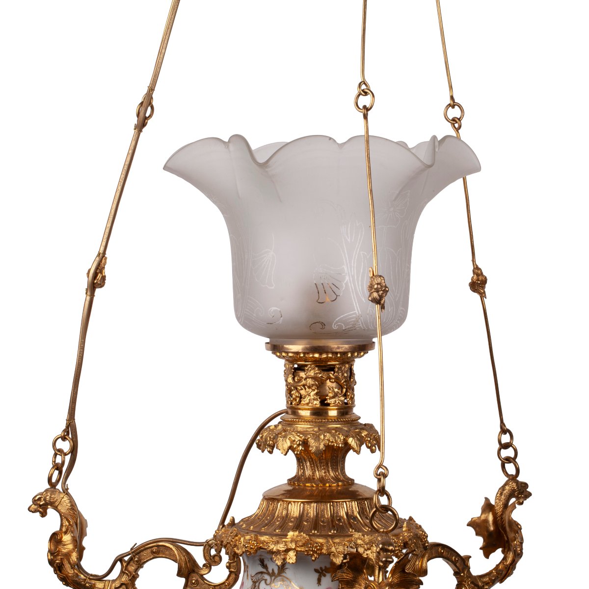 Lampe suspendue Napoléon III en porcelaine et opaline-photo-2