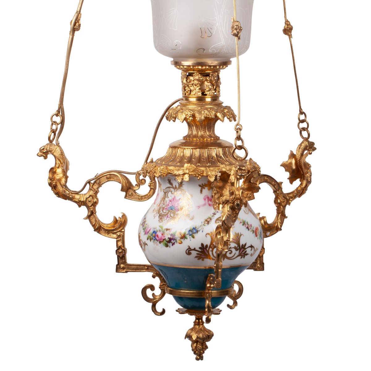 Lampe suspendue Napoléon III en porcelaine et opaline-photo-3