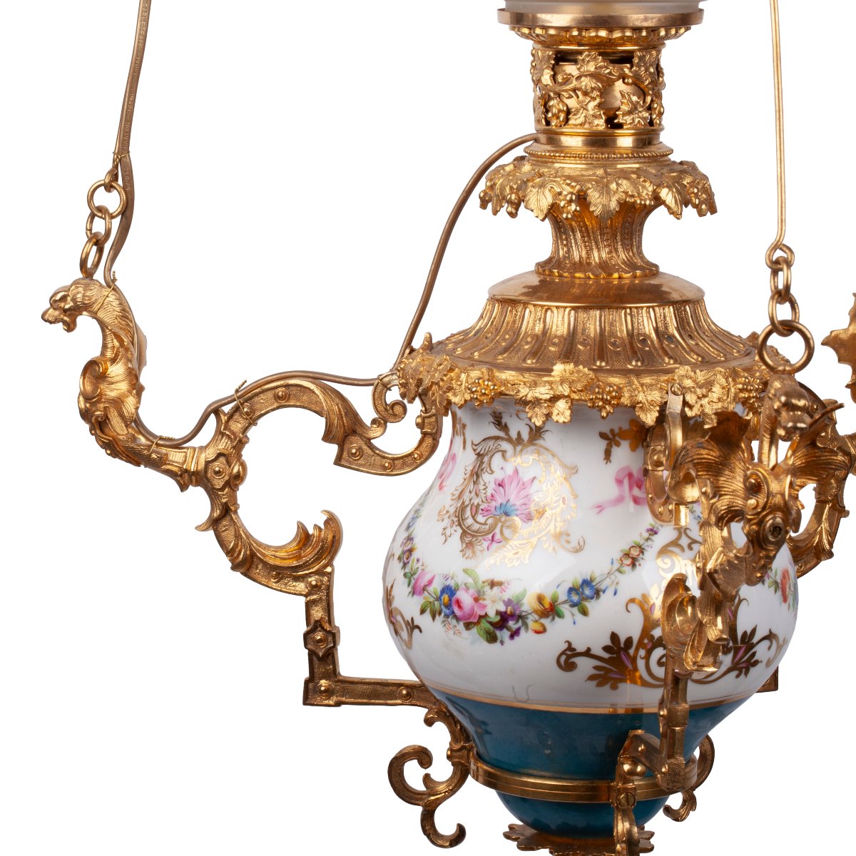 Lampe suspendue Napoléon III en porcelaine et opaline-photo-2