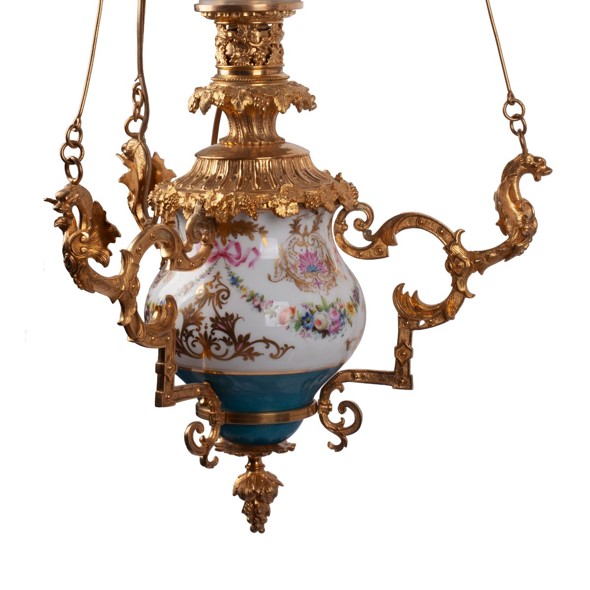 Lampe suspendue Napoléon III en porcelaine et opaline-photo-3