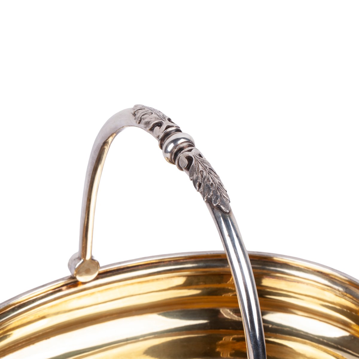 Russian Vermeil Basket With A Movable Handle, 84 Zolotniki Fine Silver-photo-2
