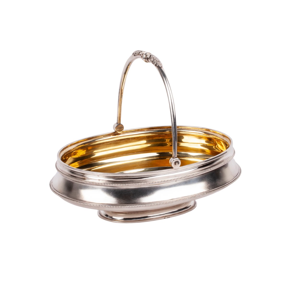 Russian Vermeil Basket With A Movable Handle, 84 Zolotniki Fine Silver-photo-3