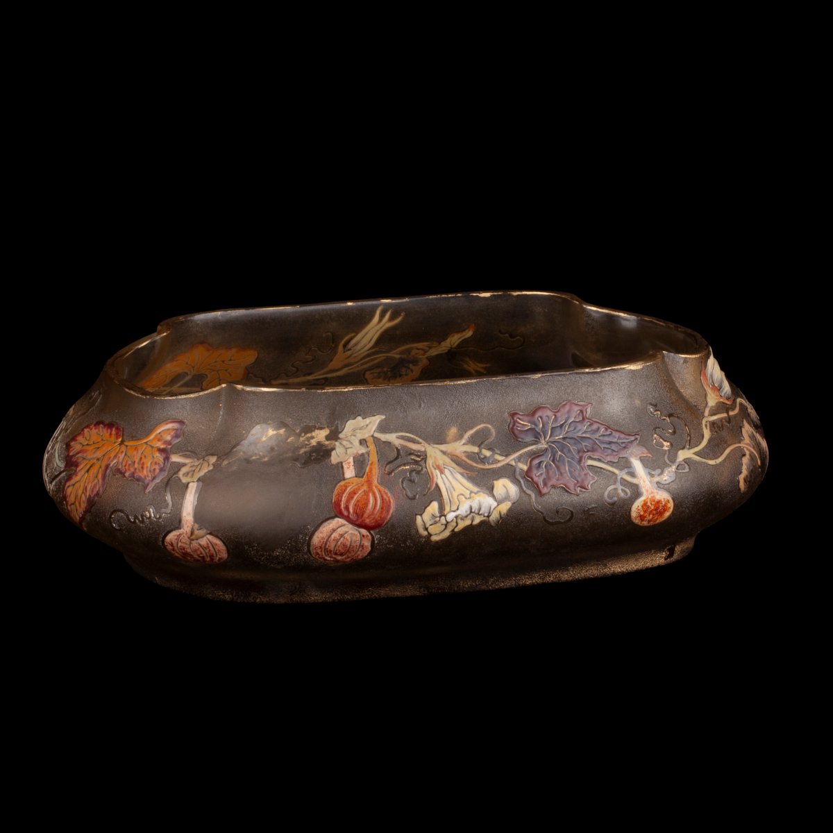 Coupe en verre Art nouveau d’Émile Gallé à décor de courges et feuillages, vers 1900-photo-2