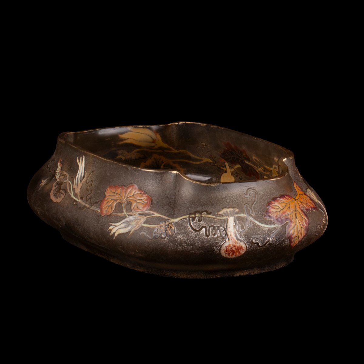 Coupe en verre Art nouveau d’Émile Gallé à décor de courges et feuillages, vers 1900-photo-3