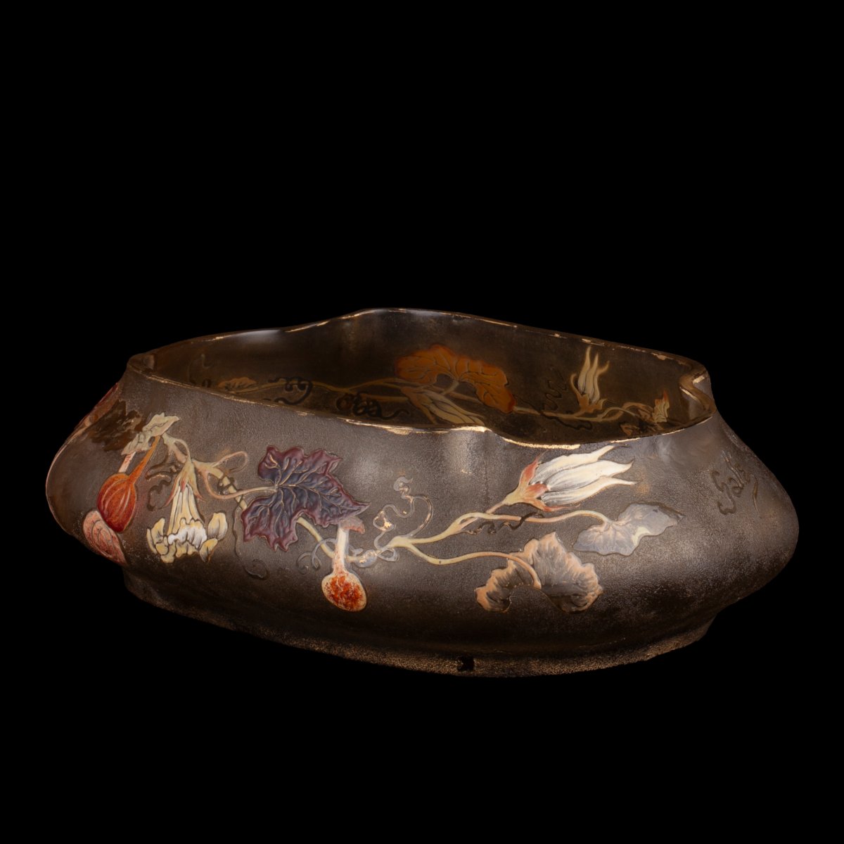 Coupe en verre Art nouveau d’Émile Gallé à décor de courges et feuillages, vers 1900-photo-1
