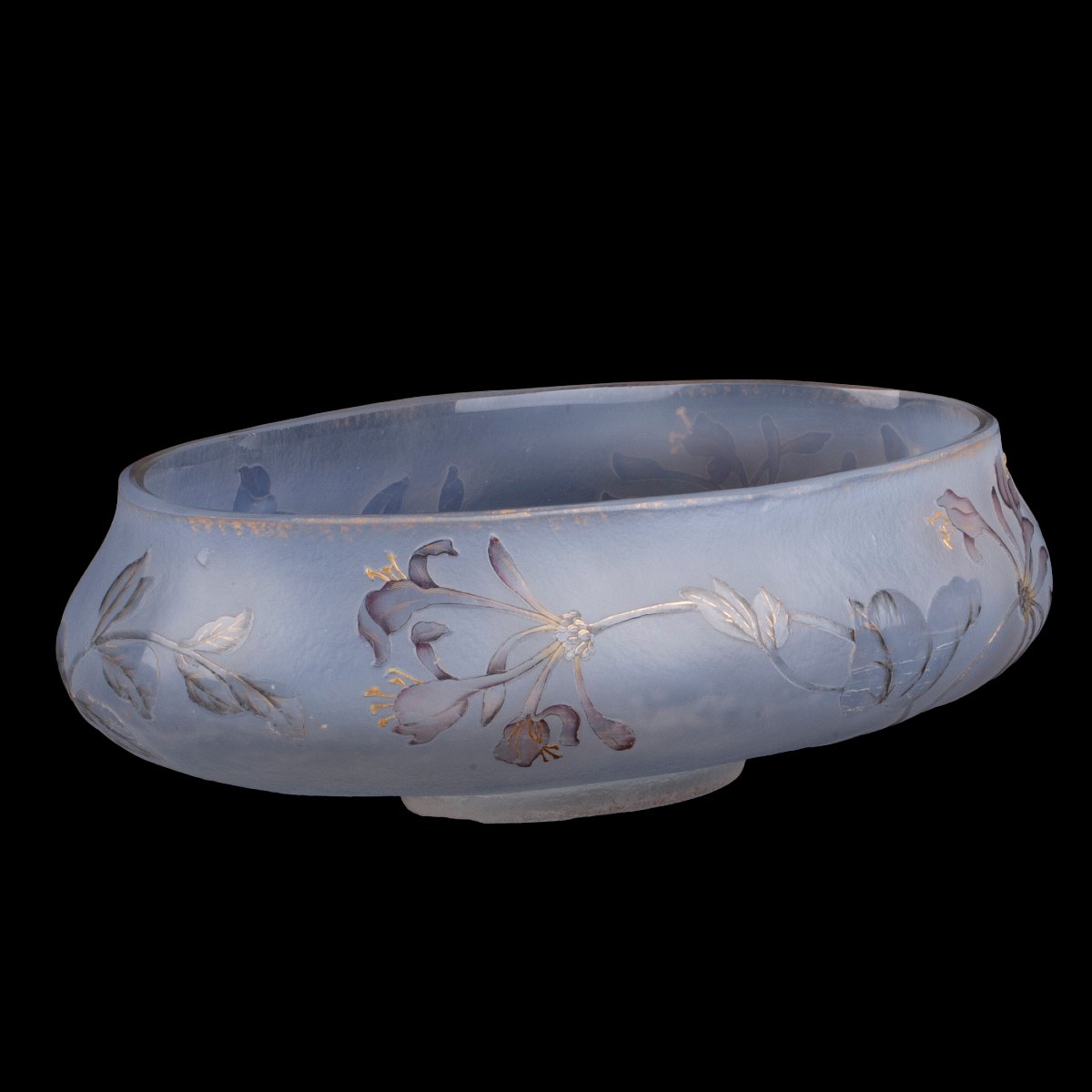 Coupe en verre opalescent Art nouveau Daum Nancy à décor de chèvrefeuille, vers 1900-photo-2
