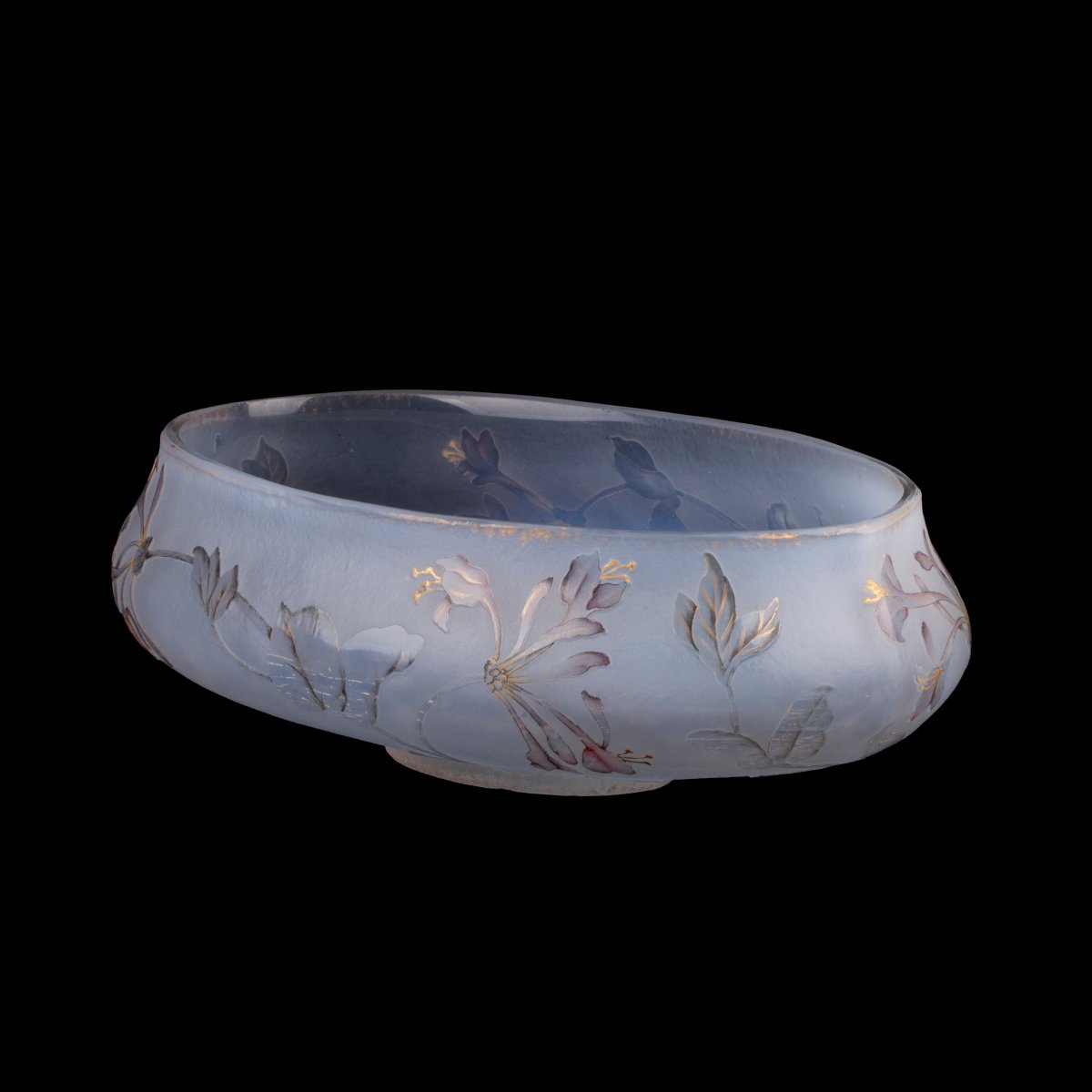 Coupe en verre opalescent Art nouveau Daum Nancy à décor de chèvrefeuille, vers 1900-photo-1