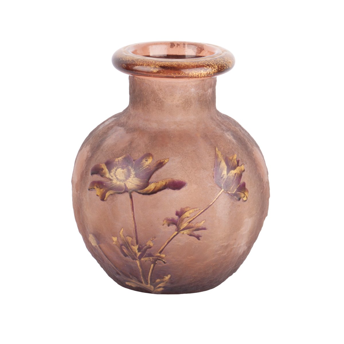 Vase Art nouveau Legras en verre rose dépoli à décor floral doré, France, vers 1900, non signé