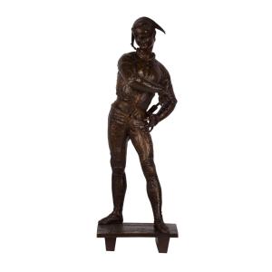 Antique French Bronze Figure “pierrot With Venetian Mask And Sword”