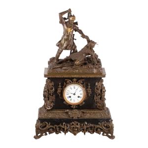 Horloge De Cheminée Ancienne Avec Scène 