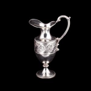 A Pretty Spanish Silver Pitcher With Floral Decor