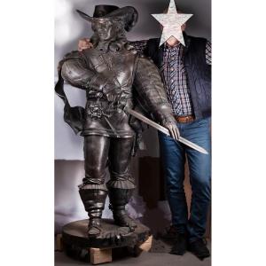 Bronze Sculpture Of A Musketeer In Full Human Growth. Very Detailed And Well Made.