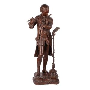 Ancienne Sculpture En Bronze « Musicien ». Auteur Germaine Jean-baptiste (1841-1910).