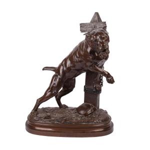 A Bronze Sculpture “beware Of The Dog” By Prosper Lecourtier (1855 – 1924)