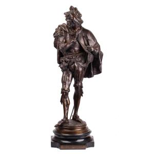 An Antique Bronze Sculpture Of A Musketeer By Auguste Joseph Carrier (1800-1875)