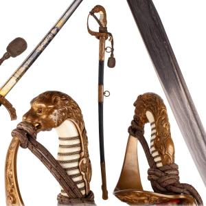 Sabre d’officier de la Marine impériale allemande extrêmement rare, avec lame en Damas