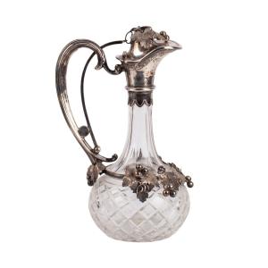 Aiguière à vin en cristal taillé avec monture en argent, Europe, XIXe siècle