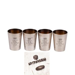 Suite de quatre verres à vodka russes en argent, Frères Grachev, fin du XIXe – début du XXe siè