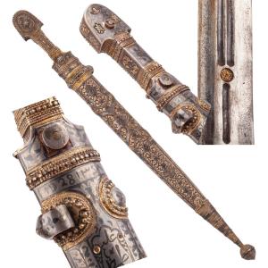 Caucasian Kindjal Dagger With Silver Niello Decoration, Haji Ali, 1348 Ah