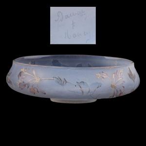 Daum Nancy Art Nouveau Opalescent Glass Bowl With Honeysuckle, Circa 1900