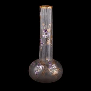 Grand vase Art nouveau attribué à Legras, décor émaillé de violettes, France, vers 1900