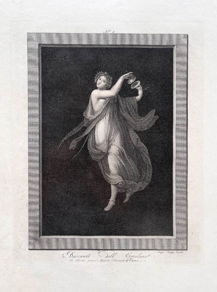 Bacchante jouant des cymbales, Rare Gravure au burin du XVIIIème siècle par ALOYSO CUNEGO