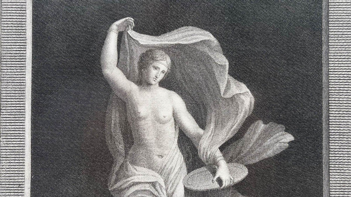 Bacchante Playing The Basque Drum, 18th Century Burin Engraving- Domenico Del Frate / Vincenzo Feoli-photo-3