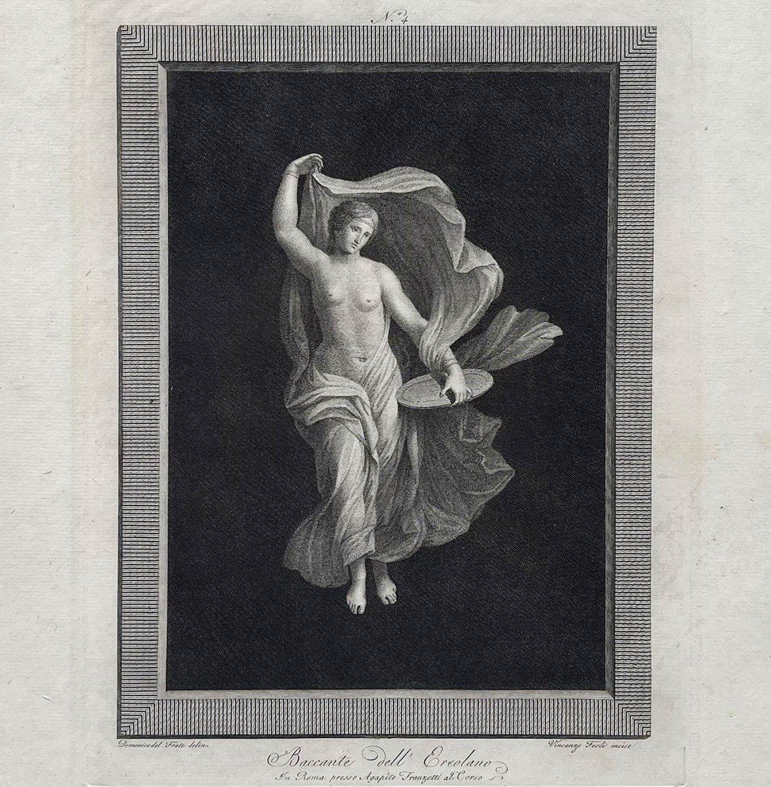 Bacchante portant un plateau, Rare Gravure au burin du XVIIIème siècle par DOMENICO DEL FRATE et  VINCENZO FEOLI