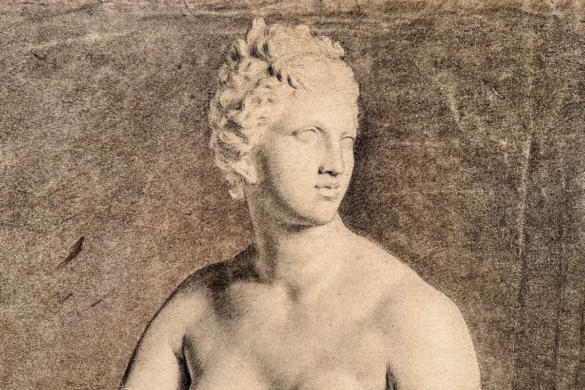 Nu Féminin, Grand Dessin Académique Au Fusain Représentant La Venus De Medicis – Fin XVIIIe-photo-4