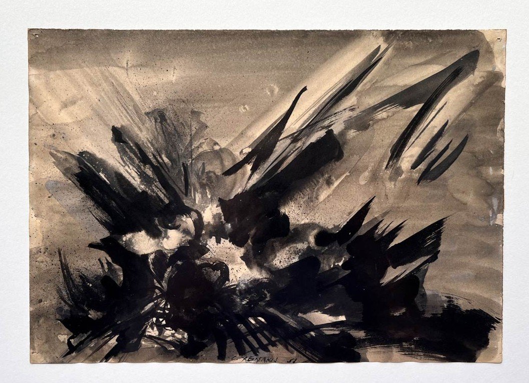 “explosive Landscape”, Abstract Composition, Ink On Paper – Constantin Xenakis (cairo 1931 – Greece 2020)