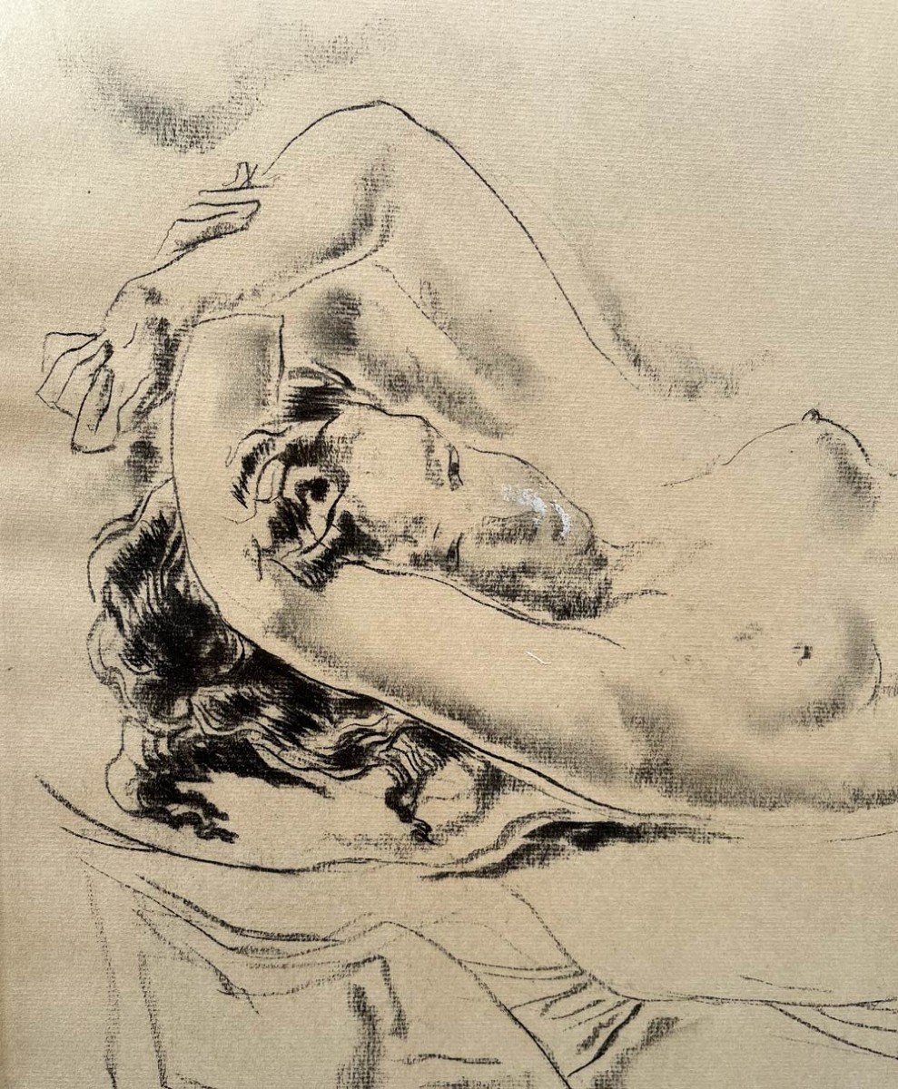 Female Nude - Charcoal On Paper – Jean Isy De Botton (thessalonica 1848 – New York 1978)-photo-2