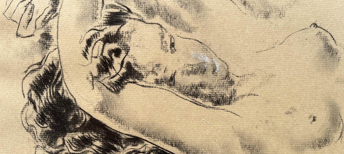 Female Nude - Charcoal On Paper – Jean Isy De Botton (thessalonica 1848 – New York 1978)-photo-5