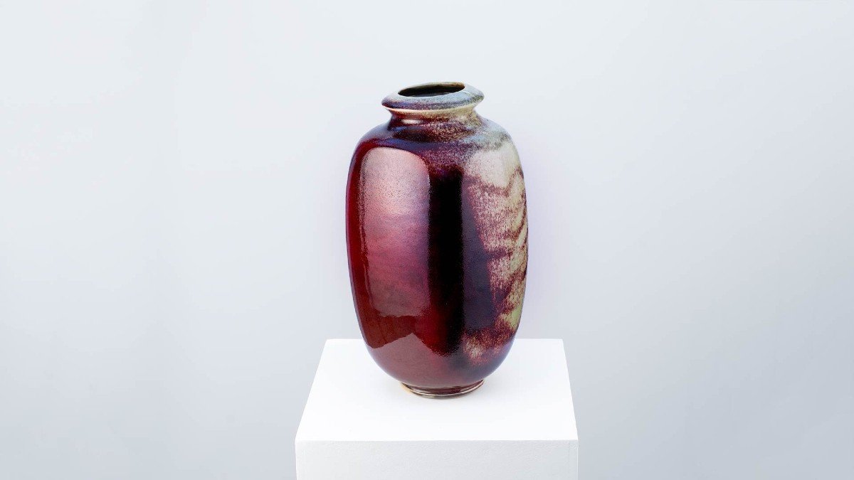 Four-sided Stoneware Vase With Oxblood And Grey-beige Covering – Michel Lanos (1926 – 2005)-photo-1