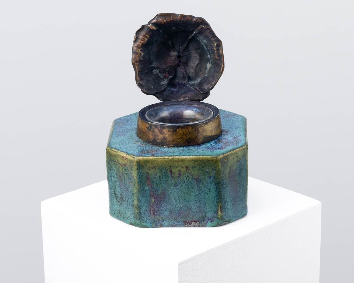 Stoneware Inkwell With Turquoise Covering Shaded With Oxblood Red – Pierre-adrien Dalpayrat-photo-2