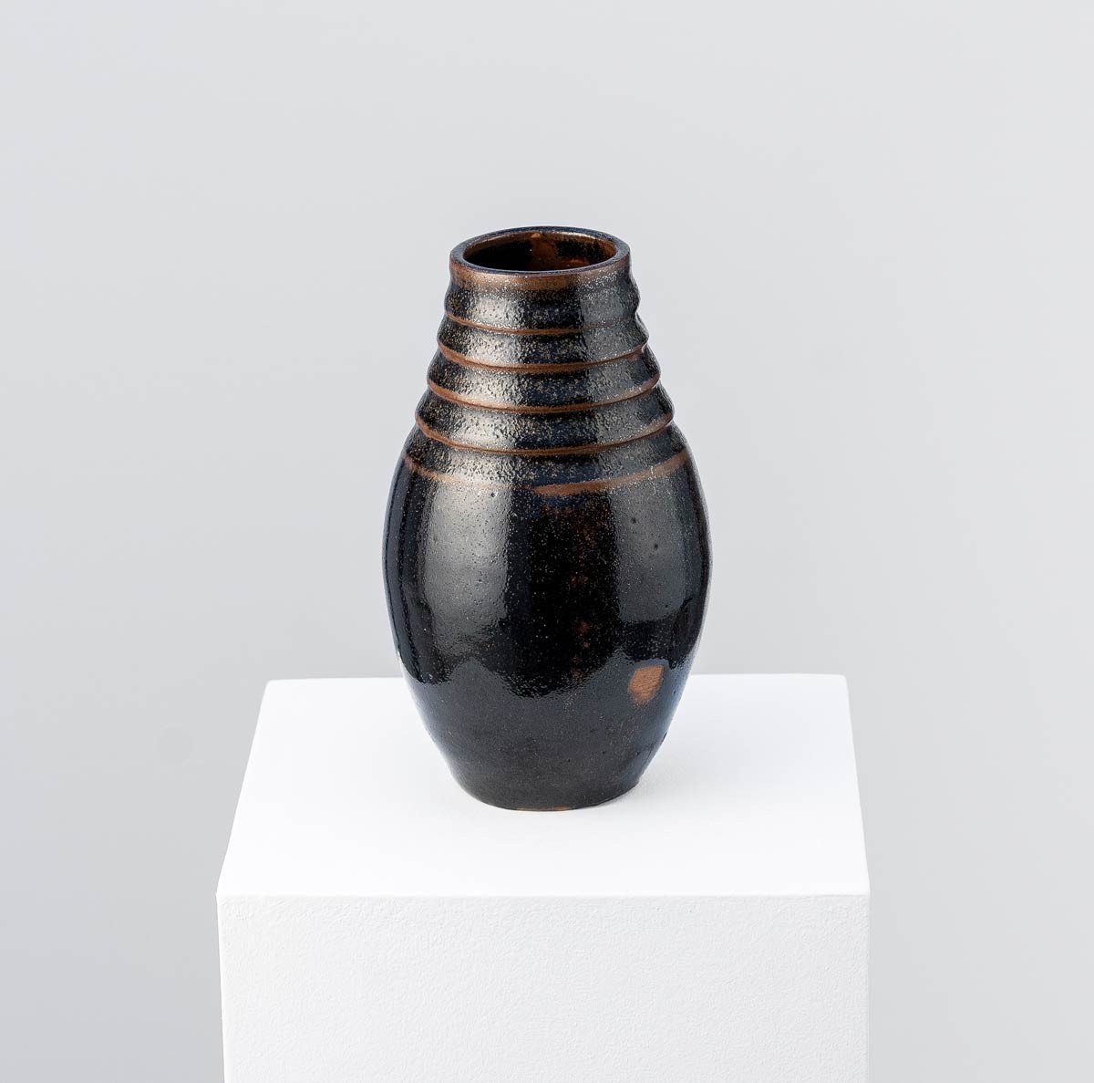 Petit Vase Ovoïde En Grès à Couverte Brune Marron Signé Au Clou Delaherche (1857 – 1940)-photo-2