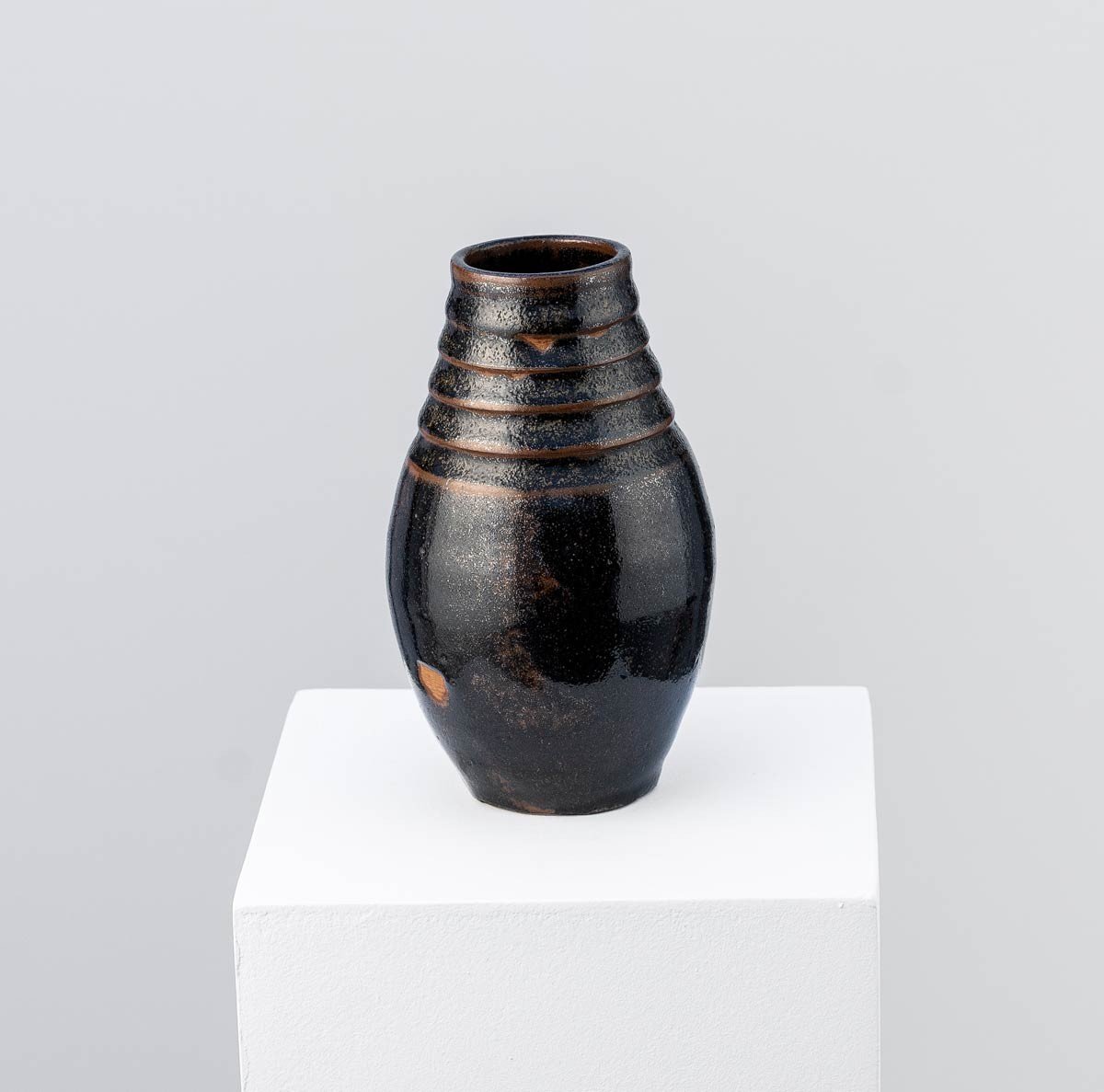 Petit Vase Ovoïde En Grès à Couverte Brune Marron Signé Au Clou Delaherche (1857 – 1940)-photo-4