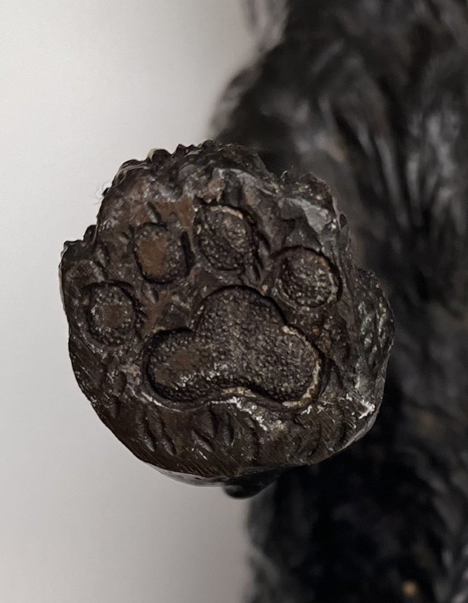 Grand Okimono En Bronze à Patine Noire Représentant Un Renard ou Kitsune-photo-8