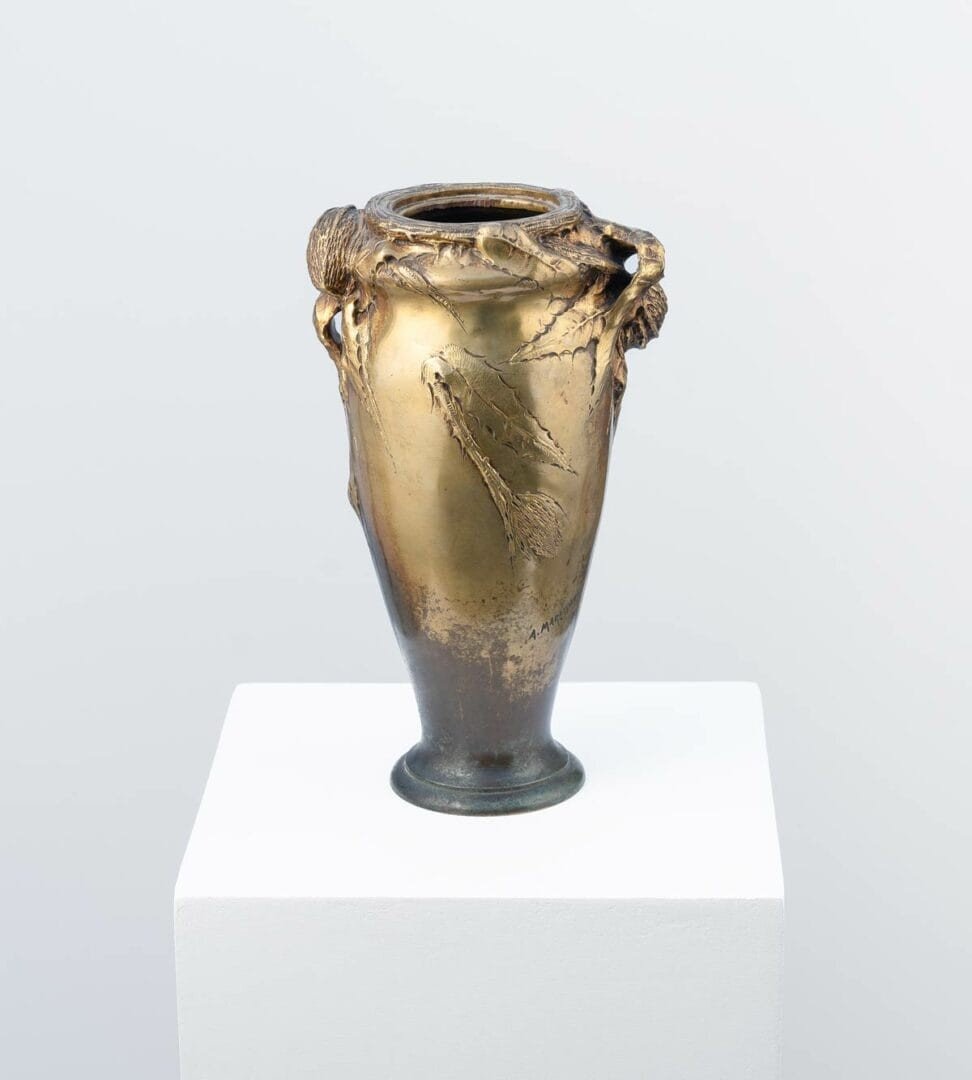 Art Nouveau Bronze Vase Decorated With Golden Thistles – Albert Marionnet (1870-?)-photo-5