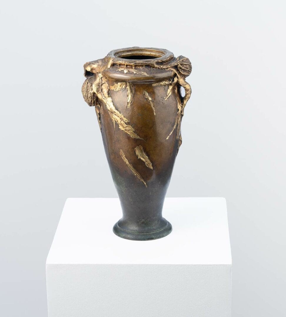 Art Nouveau Bronze Vase Decorated With Golden Thistles – Albert Marionnet (1870-?)