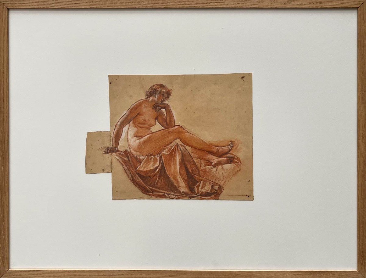 Preparatory Drawing With Three Pencils - Female Nude With Pearl - Alexis-joseph Mazerolle-photo-2