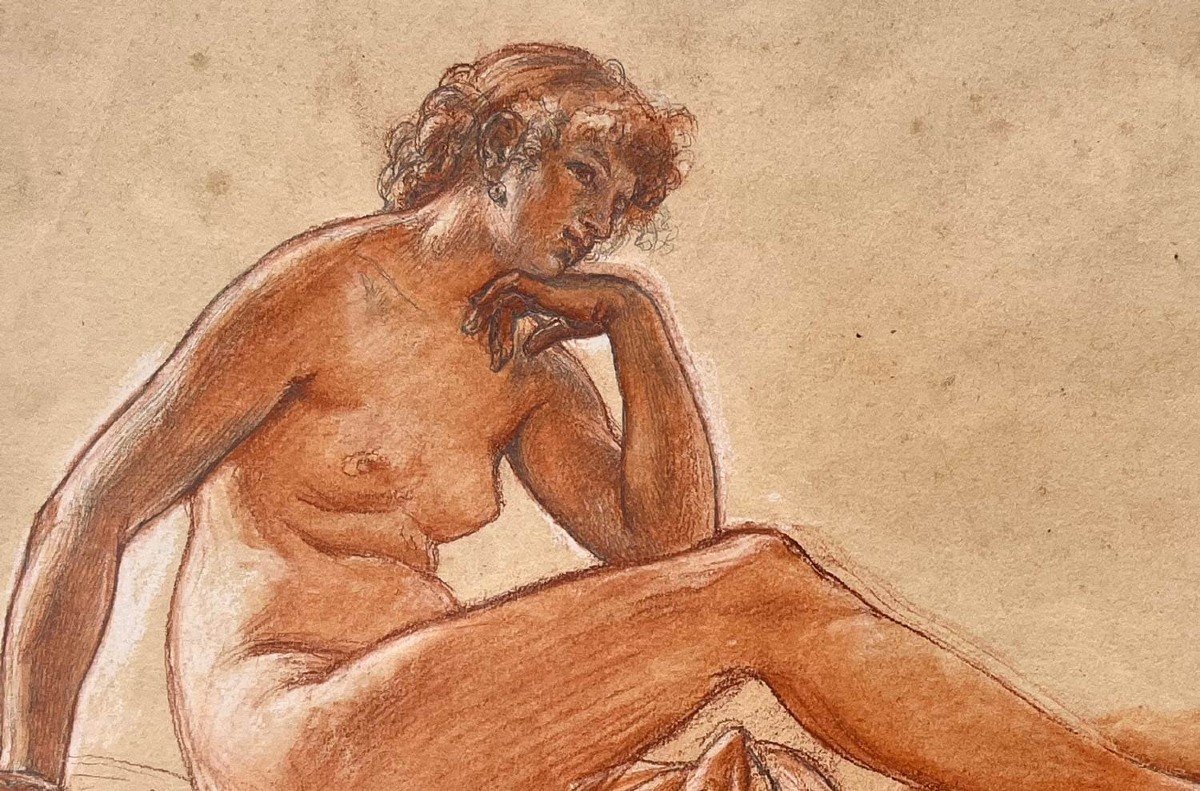 Preparatory Drawing With Three Pencils - Female Nude With Pearl - Alexis-joseph Mazerolle-photo-1