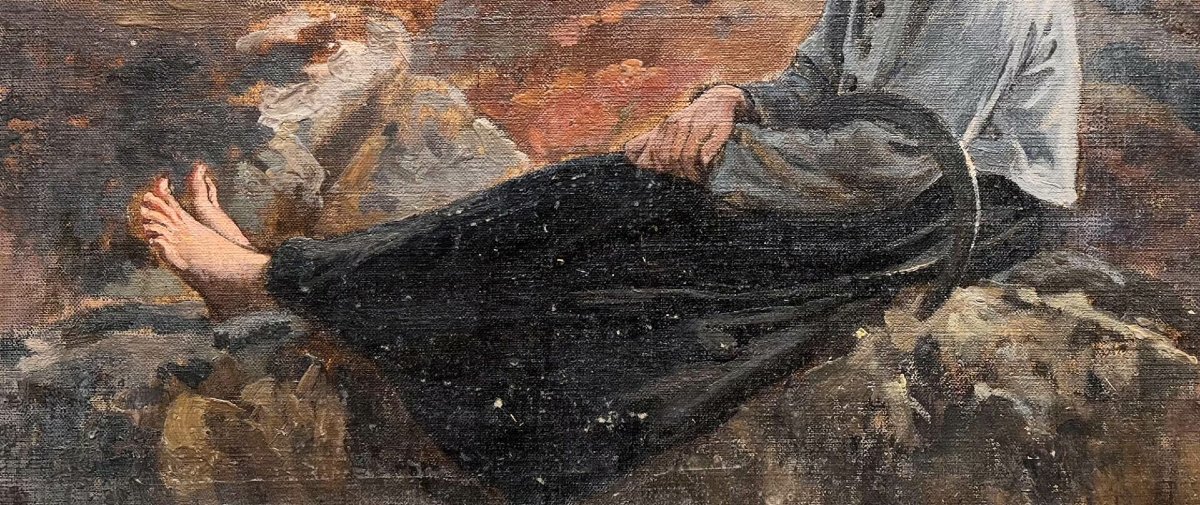 Oil Study On Canvas - Little Peasant Girl Resting - Alexis-joseph Mazerolle-photo-2